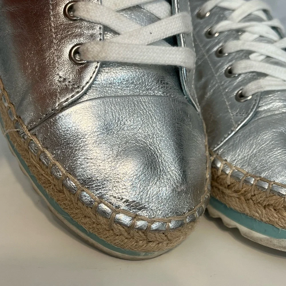 Aldo’s Women’s Platform Espadrille Silver Metallic‎ Sneakers Lace Up Shoes 8.5